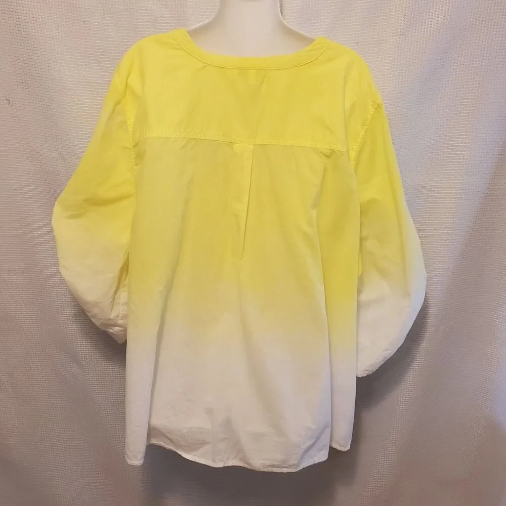 Cathrines Plus Sz 3X Yellow Ombre Button Down Blouse Rhinestones Roll Tab Sleeve